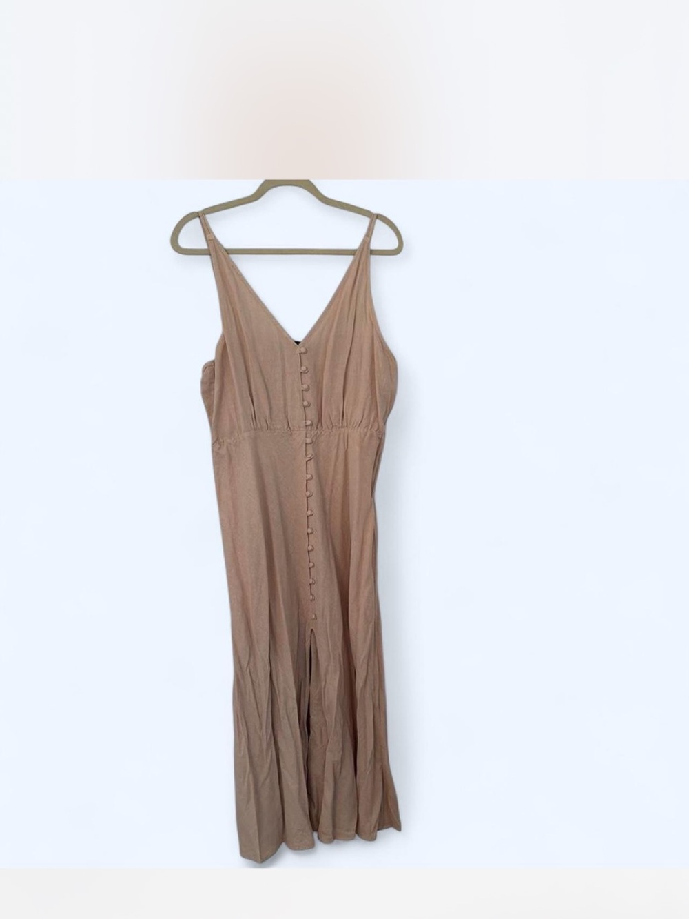 Zara Neutral Beige V-Neck Button Dress